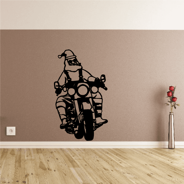 Black motorcycle wall decal with rider and bike silhouette