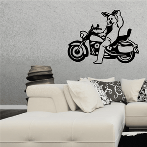 Motorcycle wall decal vinyl sticker of rider on motorcycle, black outline