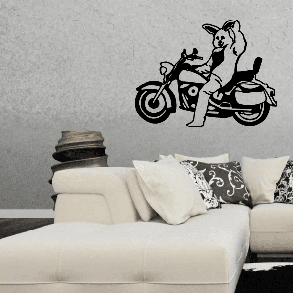 Motorcycle wall decal vinyl sticker of rider on motorcycle, black outline