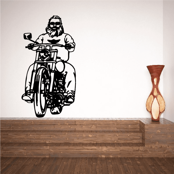 Motorcycle wall decal: black line art rider on motorcycle