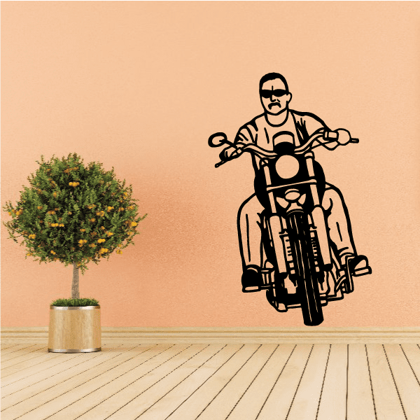 Motorcycle wall decal vinyl sticker with black rider and motorcycle design