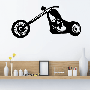 Black motorcycle wall decal with front wheel and handlebars, vinyl sticker design