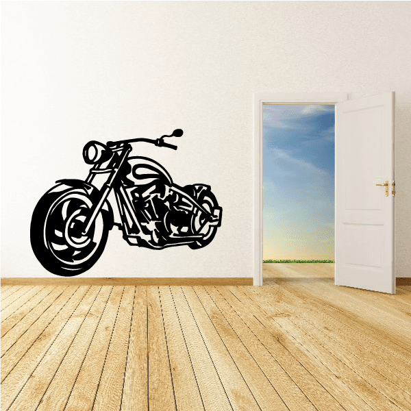 Motorcycle wall decal: black vinyl graphic of a sport bike in side view