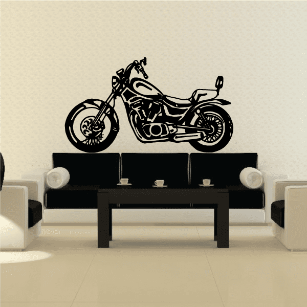 Motorcycle wall decal, black vinyl outline of a cruiser bike