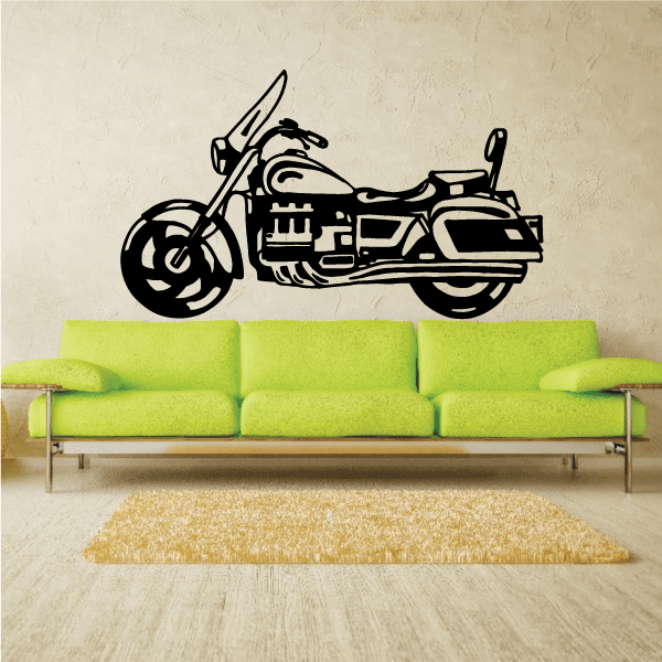 Motorcycle wall decal vinyl, black racing-style bike silhouette