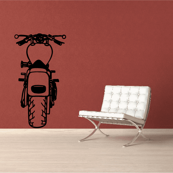 Black motorcycle vinyl wall decal with rider and helmet, large size.