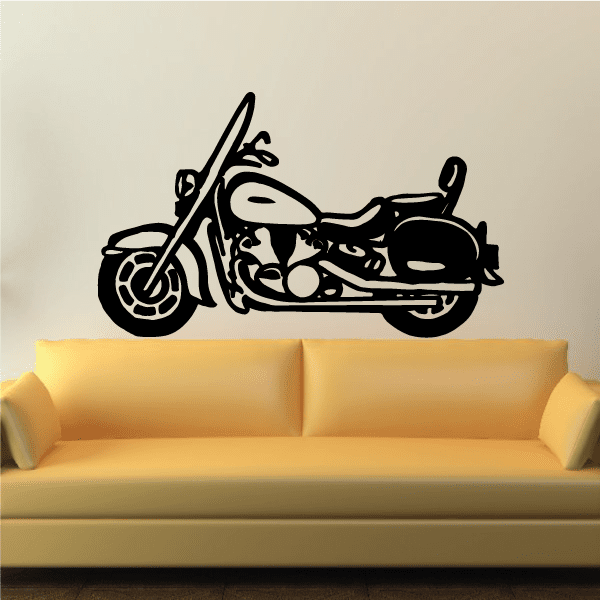 Motorcycle wall decal vinyl sticker, black motorcycle silhouette on wall