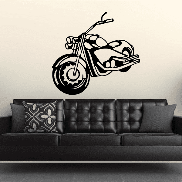 Motorcycle wall decal, black vinyl line art of a sport bike on a wall