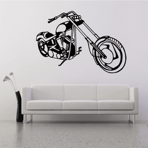 Black motorcycle wall decal vinyl sticker with detailed engine and front wheel