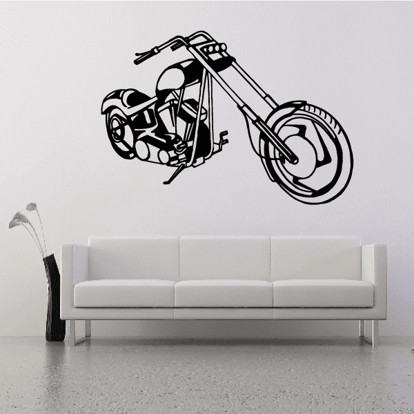 Black motorcycle wall decal vinyl sticker with detailed engine and front wheel