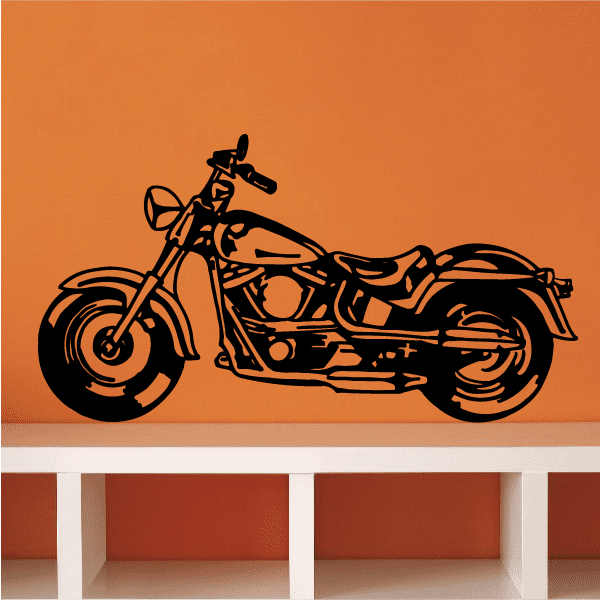 Motorcycle wall decal vinyl: black bike silhouette, front and side view.