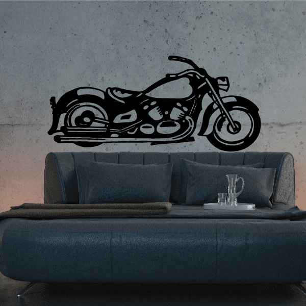 Motorcycle wall decal featuring a black chopper-style bike