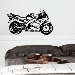 Motorcycle wall decal vinyl sticker, black racing bike graphic on wall