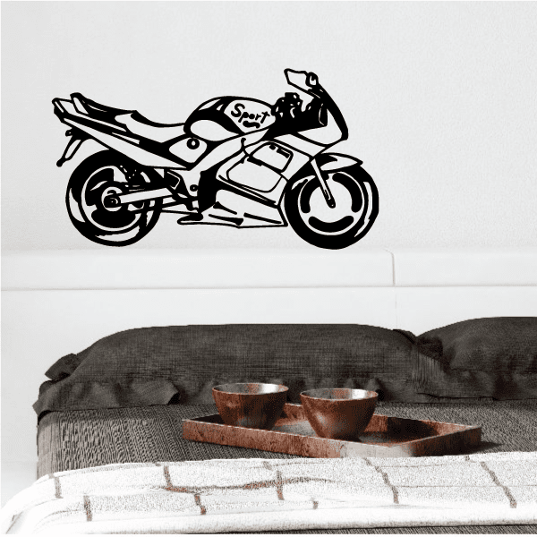 Motorcycle wall decal vinyl sticker, black racing bike graphic on wall