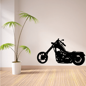 Black motorcycle wall decal silhouette with palm tree outlines.