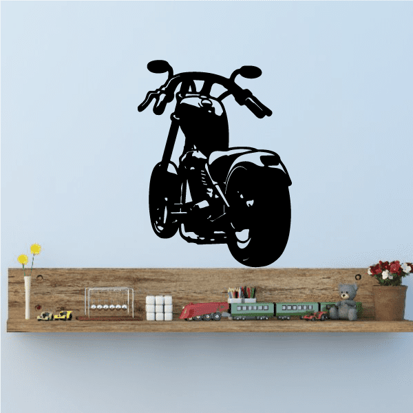 Motorcycle wall decal, black vinyl silhouette of a chopper-style bike