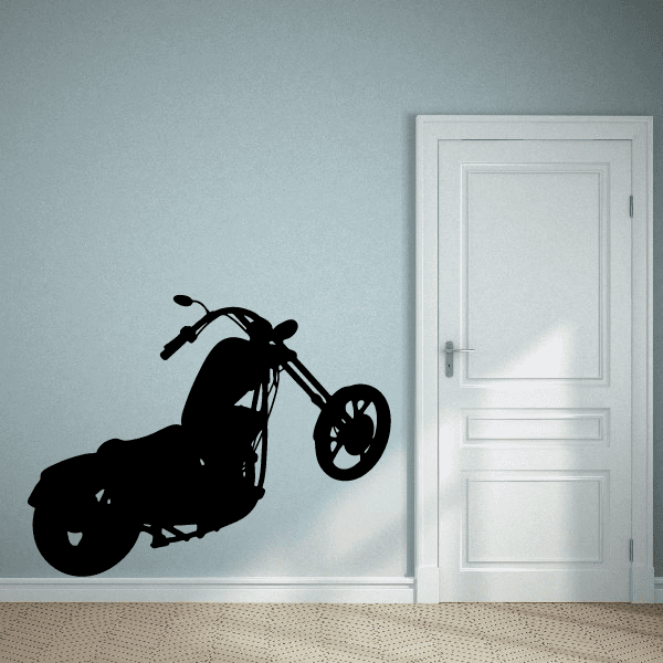 Motorcycle wall decal, black vinyl silhouette on wall