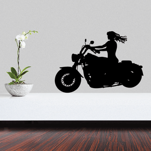 Black motorcycle rider wall decal vinyl with large side silhouette