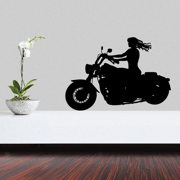 Black motorcycle rider wall decal vinyl with large side silhouette