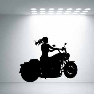 Motorcycle wall decal, black rider on motorcycle in side profile silhouette