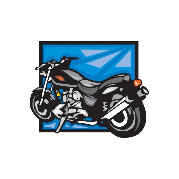 Motorcycle sticker with black sport bike and red headlight in illustrated frame
