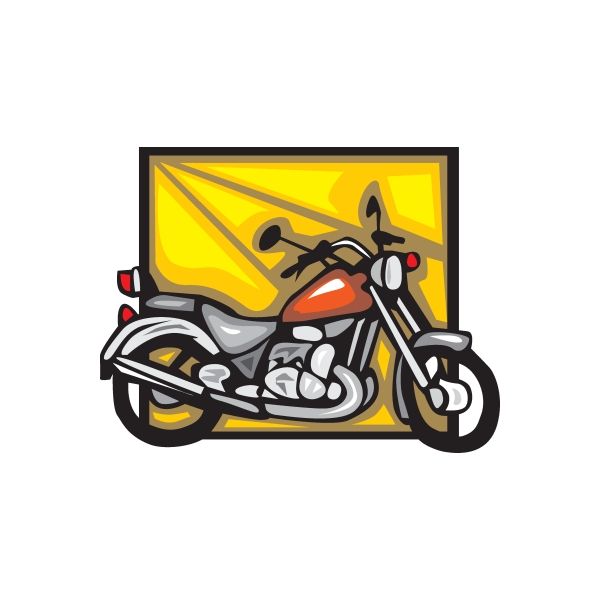 Motorcycle sticker with stylized bike in gray and black on yellow graphic