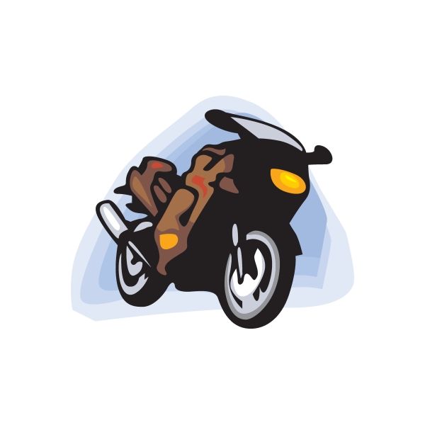 Stylized black motorcycle vinyl wall decal with orange flame details and yellow headlight