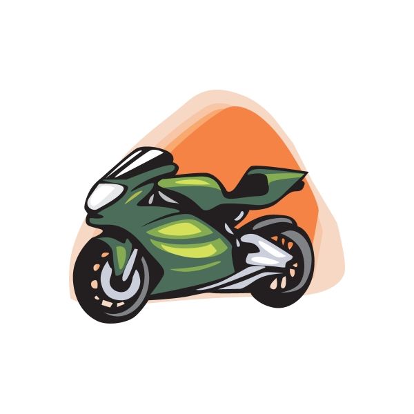 Motorcycle vinyl wall decal sticker with green and black bike on orange shape