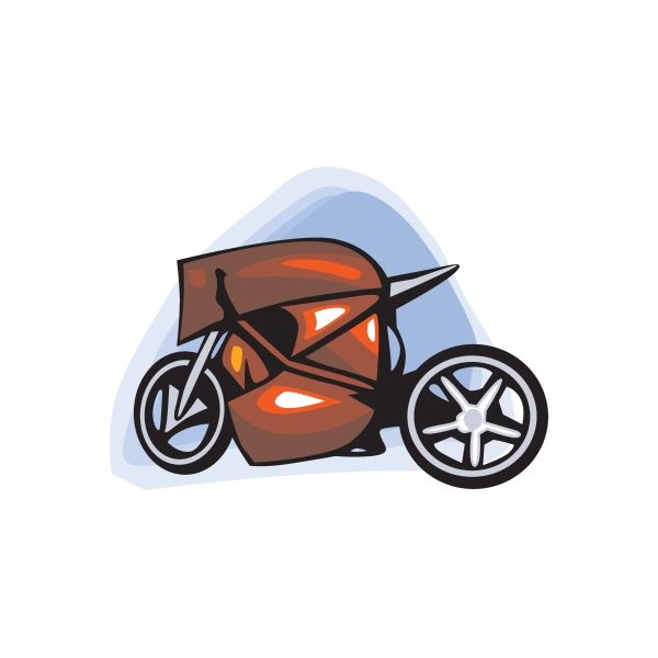 Motorcycle vinyl wall decal sticker, stylized dark red sport bike with orange accents