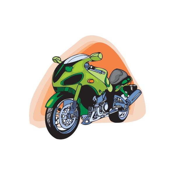 Green motorcycle vinyl wall decal with die-cut design and orange shield background