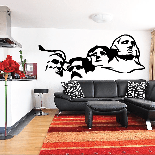 Black Mount Rushmore face wall decal with four carved faces