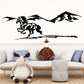 Horse running with mountain and shadow wall decal, black silhouette