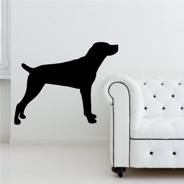 Black dog silhouette decal, standing mountain cur-style profile