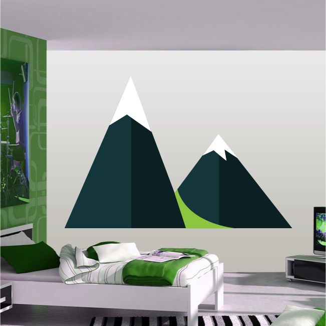 Mountains wall decal with three dark green peaks and a small light triangle summit
