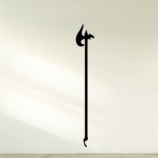 Halberd battle axe wall decal, black mounted silhouette with spearhead