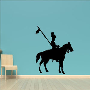 Knight on horseback wall decal, mounted figure holding a banner