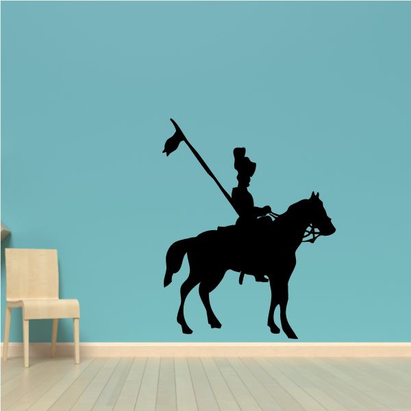 Knight on horseback wall decal, mounted figure holding a banner