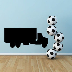 Moving truck wall decal with black truck silhouette and four soccer balls