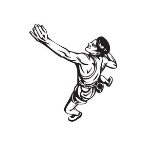 Rock climber decal: black stylized climber reaching upward with one raised fist.