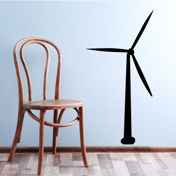 Moving wind turbine wall decal with black spinning-style blades