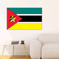 Mozambique flag sticker, rectangular with green, black, white, yellow stripes and crest
