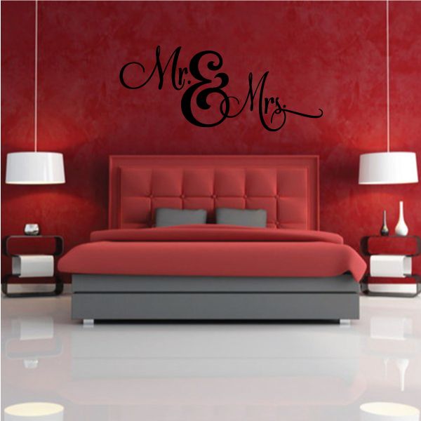 Mr & Mrs wedding contrast style decal, black cursive lettering with ampersand