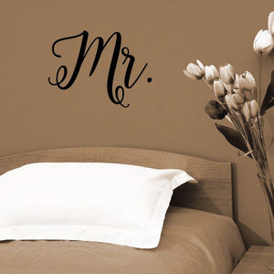Elegant Mr. wedding wall decal in black cursive