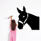Black mule head decal with white muzzle and bridle outline