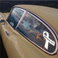 White vinyl ribbon sticker with text on car window