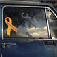 Orange awareness ribbon vinyl sticker with diagonal design
