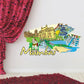 Mumbai sticker with illustrated skyline, waterway, and yellow “Mumbai” text
