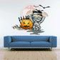 Mummy printed die-cut decal with cartoon bandaged mummy and jack-o'-lantern