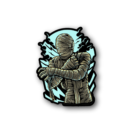 Mummy vinyl sticker with gold mummy illustration