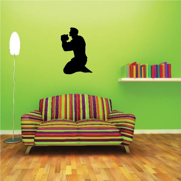 Praying muscle man wall decal with black silhouette